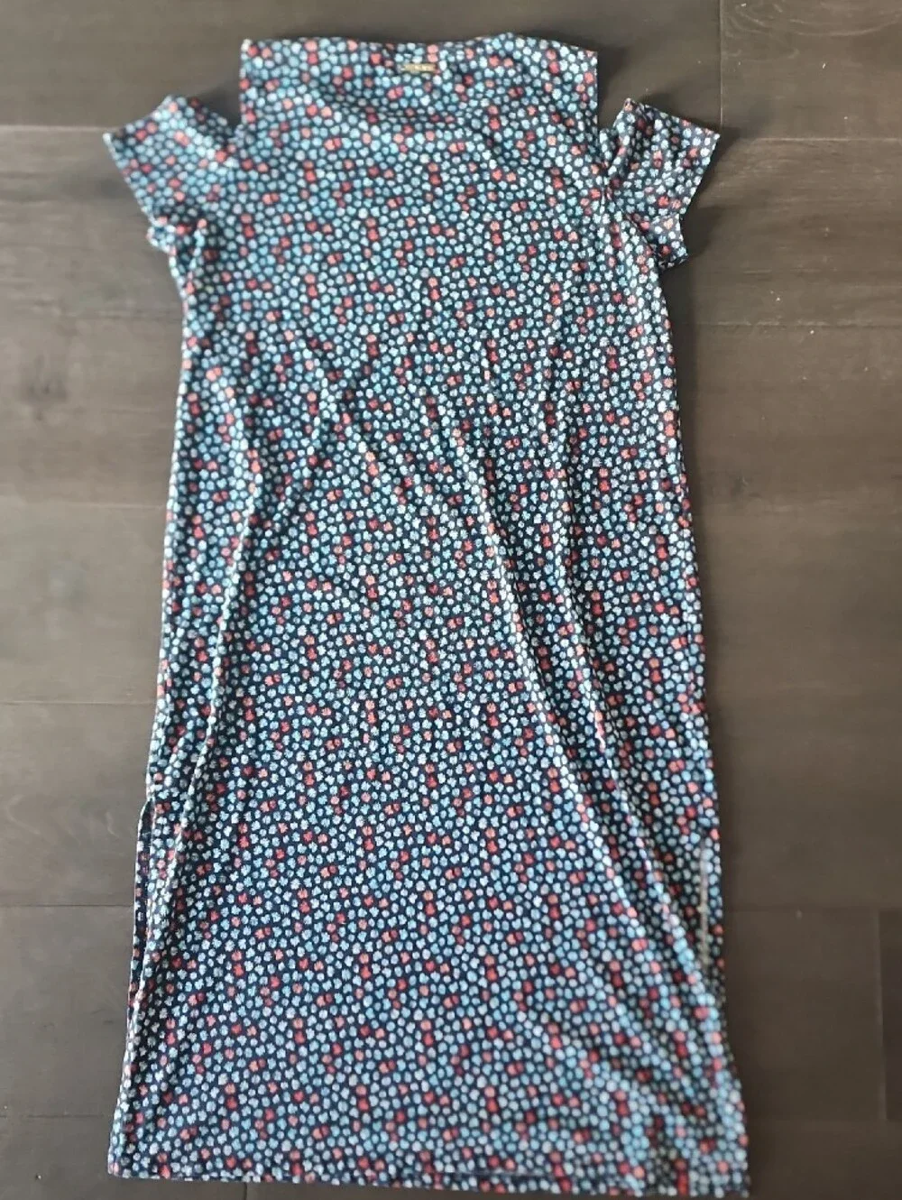 Michael Kors Navy Midi Dress with Pink Red & Light Blue Floral Print Womens XL